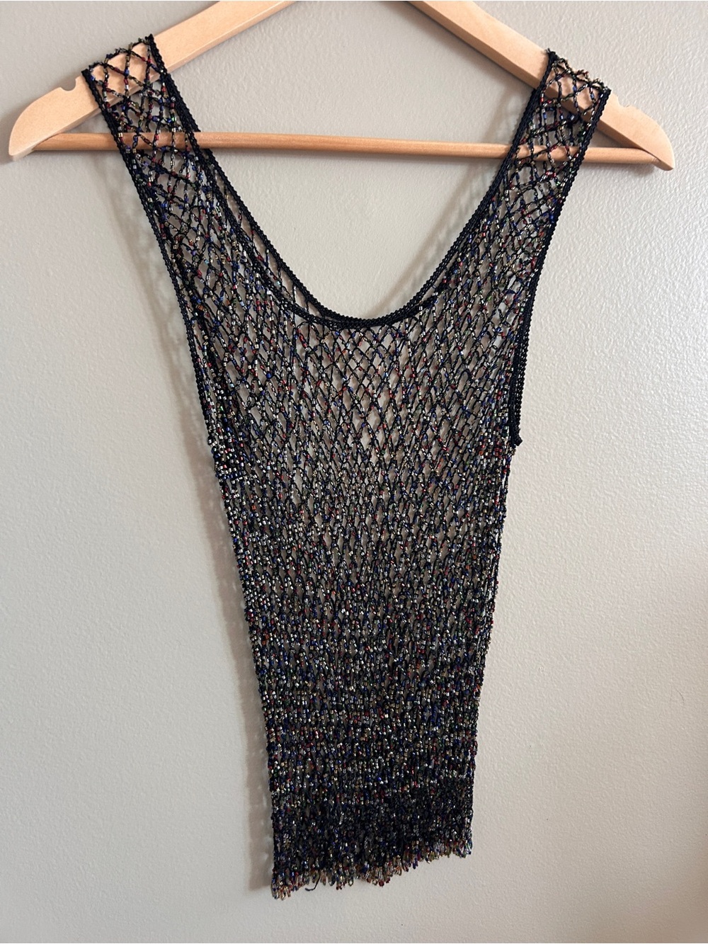 Vintage Black Beaded Crochet Mesh Tank Top Y2K Whimsigoth - Picture 5 of 11